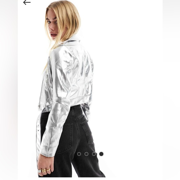 Stradivarius Faux Leather Biker Jacket in Silver - Picture 4 of 4